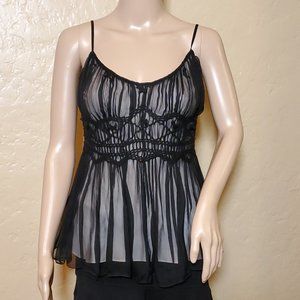 Sheer (lined) Black Silk Embroidered MaxStudio Top (S)